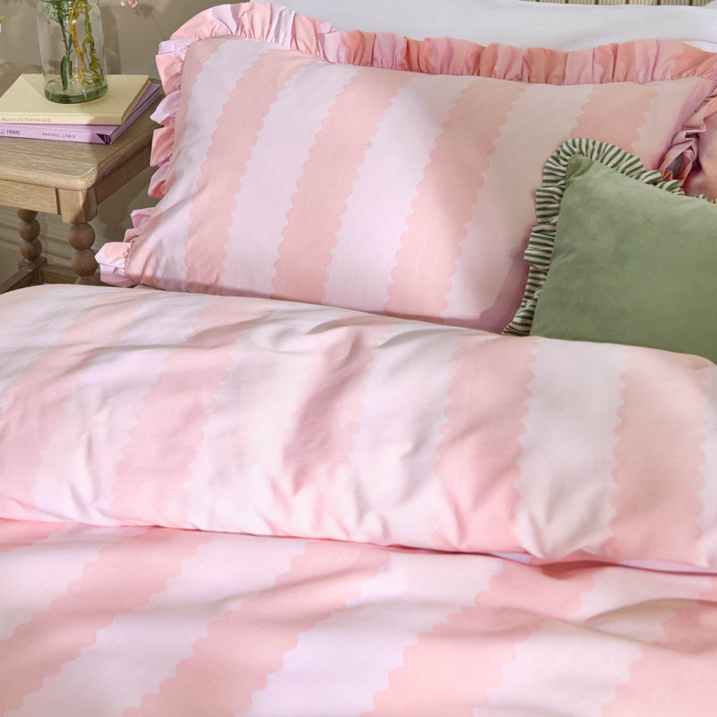 Birdie Stripe Cotton Blend Striped Duvet Cover Set with Pillowcases, Super King Duvet Cover + 2 Standard Pillowcases
