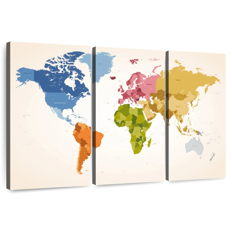 Carte du monde des couleurs rétro Aliaz, H 28 po x l 45 po