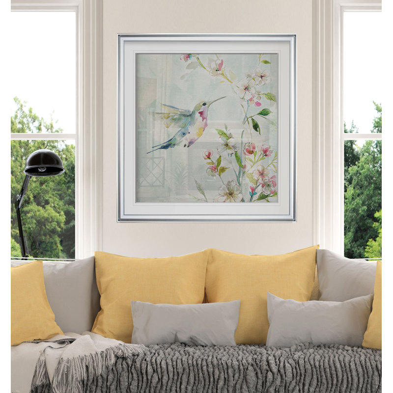 Colibri III - reproduction d'art sur toile tendue, H 17,5 po x l 17,5 po x P 1,5 po, Cadre argenté