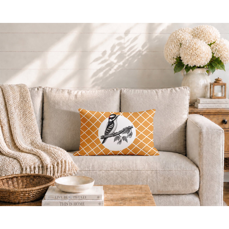 Wood Pecker Indoor/Outdoor Reversible Pillow, 20x14, Orange