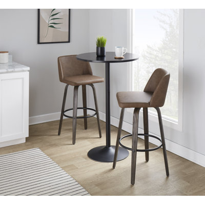 Tabouret de comptoir à hauteur fixe de 26 po avec pieds en bois cintré et repose-pieds rond Thea