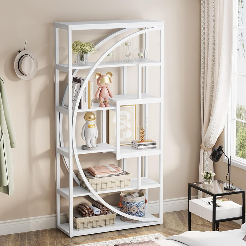 Bibliothèque à 5 niveaux, hauteur de 70,8 po, 8 tablettes de rangement ouvertes, présentoir de bibliothèque sur pied blanc pour la maison, le bureau ou le salon