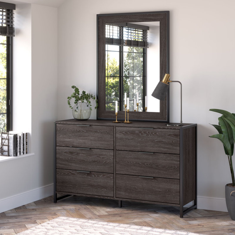 Commode double 6 tiroirs avec miroir Spero, Gris anthracite