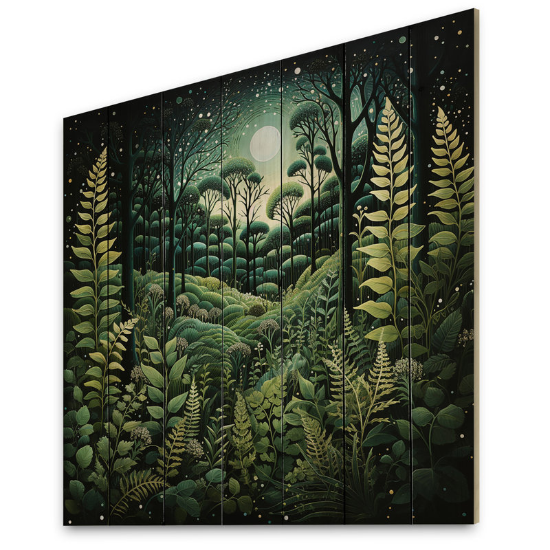 Fougère Cezara, plante enchantée II sur bois, H 35 po x l 35 po x P 0,78 po