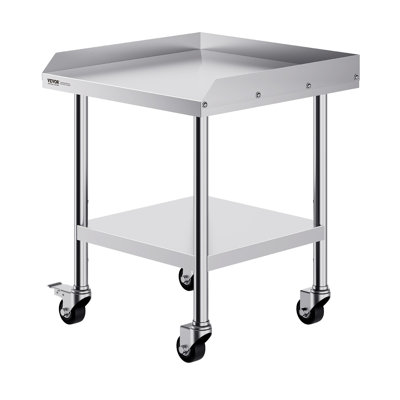 Table de travail en acier inoxydable, table de préparation commerciale de 24 x 24 x 30 pouces avec 4 roues, roulettes, table de travail robuste à 3 côtés avec dosseret, table de travail en métal pour restaurant
