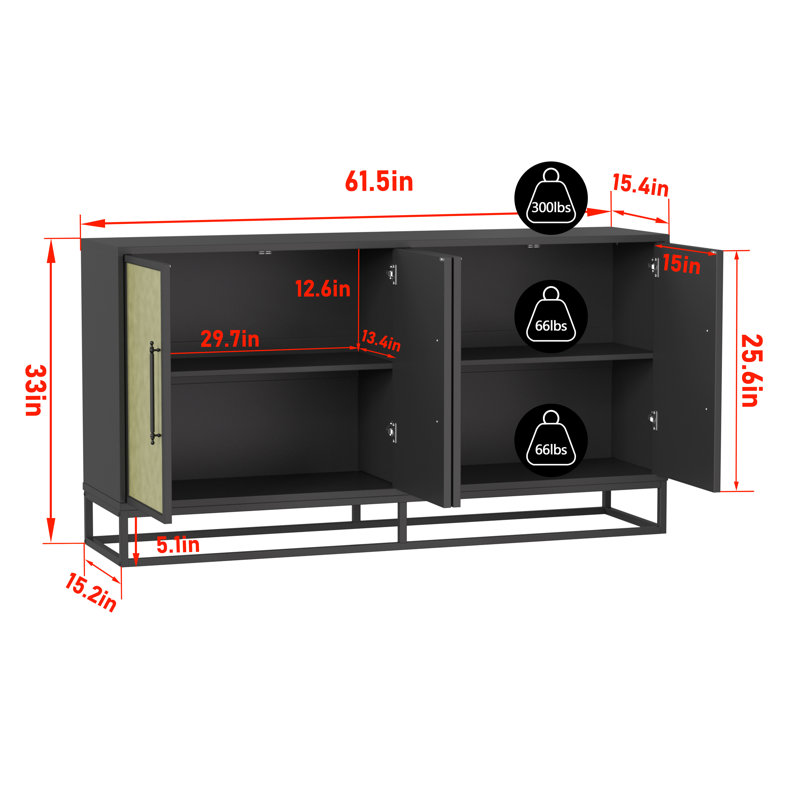 4 Doors Side Cabinet With Shelves