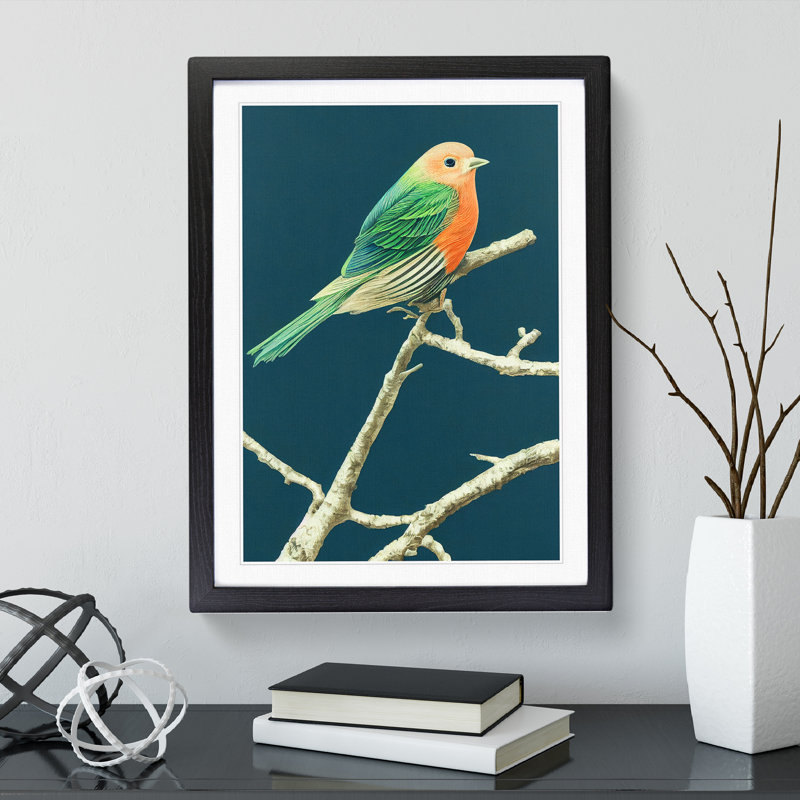 XV1022-3757X Resting Bird - Print, Black Framed, 66cm H x 48cm W, White