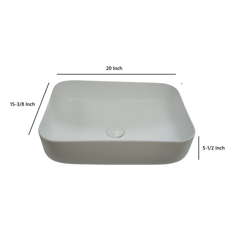 Kingsman Hardware 20 Inch Ceramic Rectangular Vessel Bathroom Sink Matte White