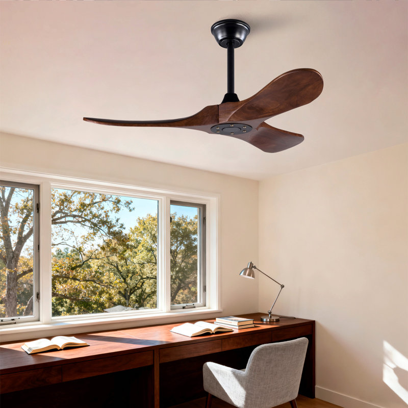 42" Solid Wood Ceiling Fan, Outdoor, 3 Blade, No Light, Walnut, For Patio Living Room Bedroom Porch, Remote Control, Water Resistant