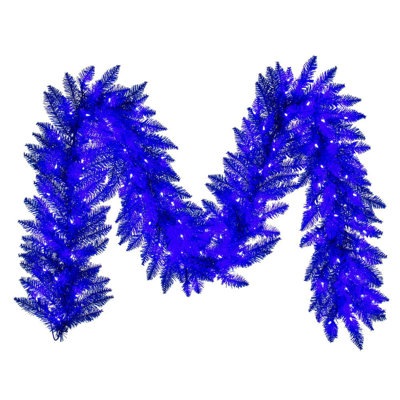 9' x 14" Blue Artificial Pre-Lit Garland with Warm White LED Mini Lights, Bright Blue