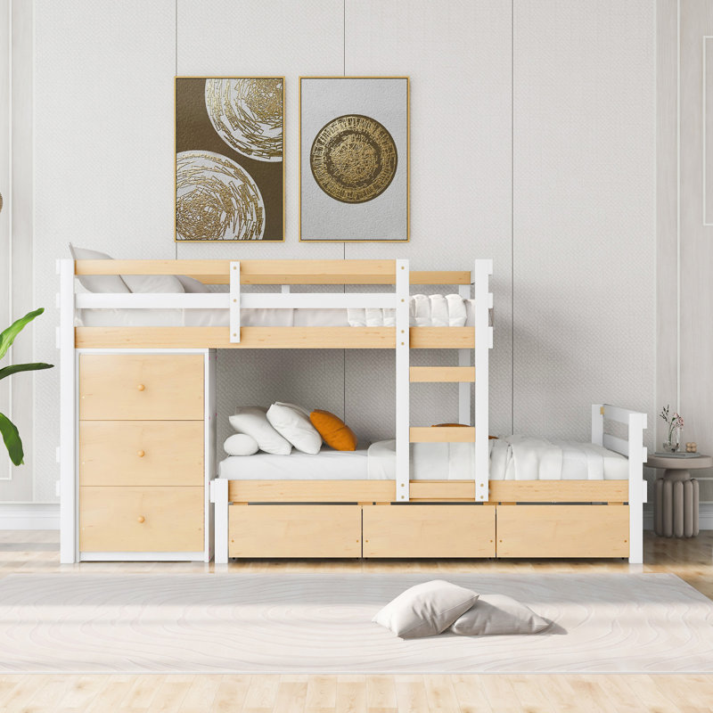 Lit superposé Loft avec tiroirs et échelle, Naturel