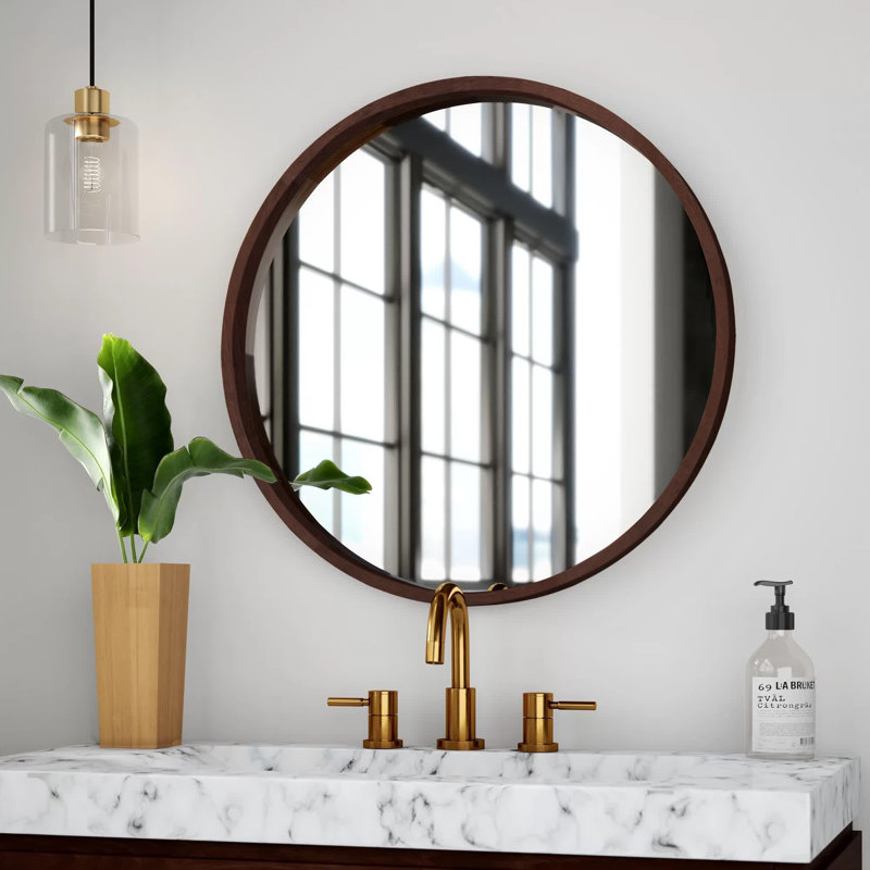 Loftis Solid Wood Mirror, Walnut Brown, 22" x 22"