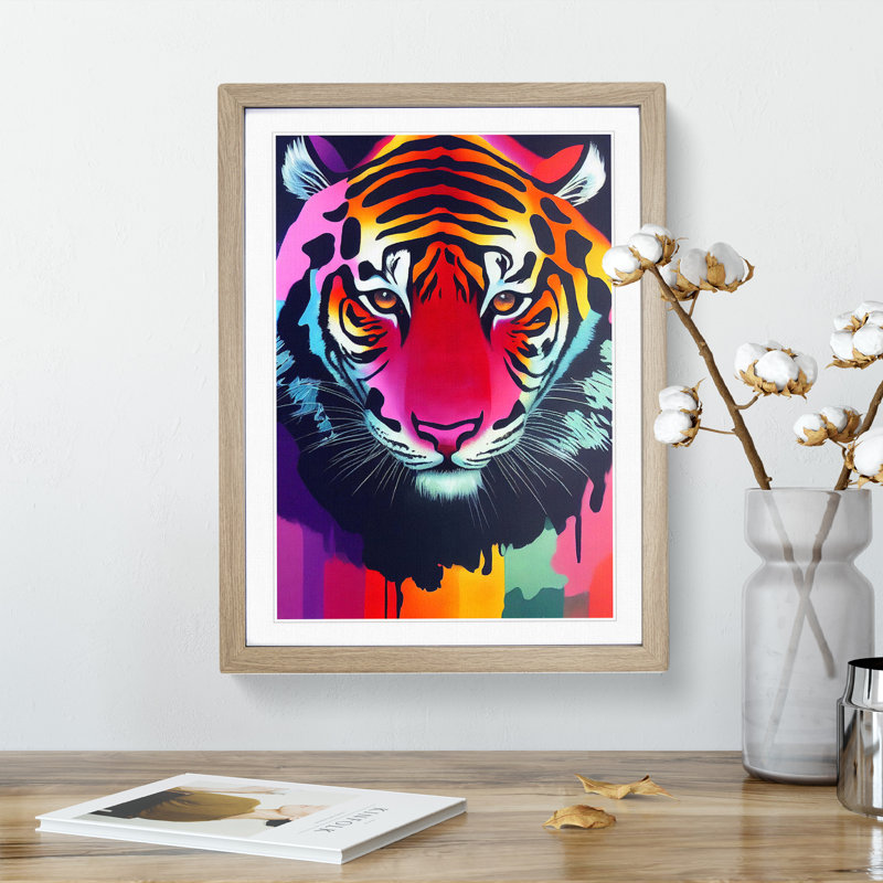 Painted Tiger No.6 Abstract - Wall Art, 66cm H x 48cm W, Oak Framed
