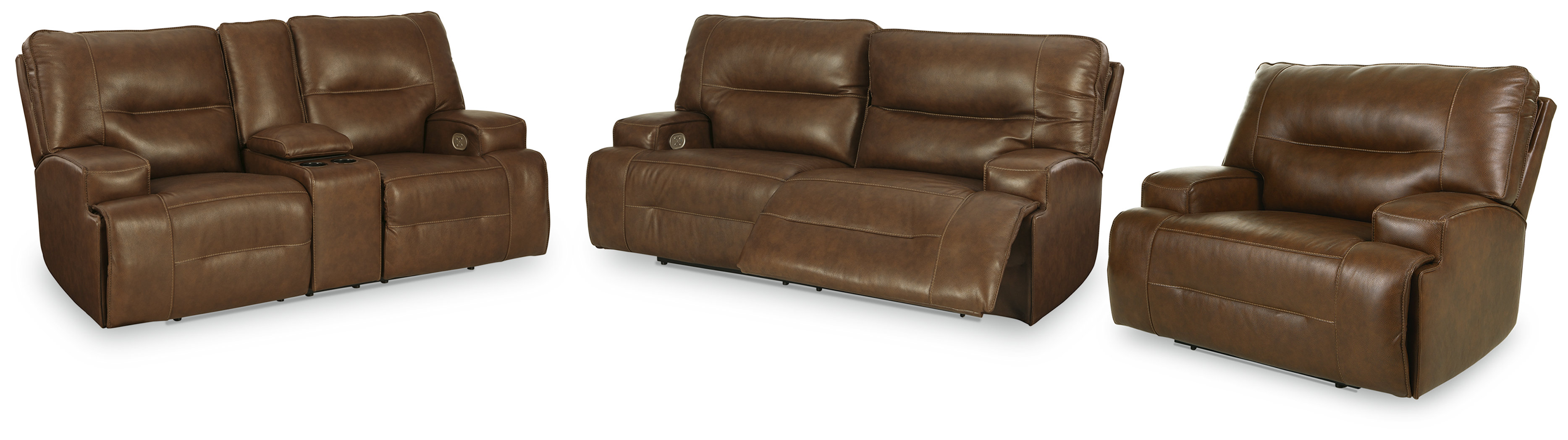 Signature Design By Ashley 3 Piece Leather Match Reclining Living Room ...