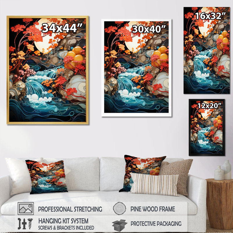 «Whimsical Lakes Rivers Waterscapes II», reproduction sur toile, Cadre flottant noir, H 32 po x l 24 po