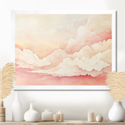 White Pink pink watercolor clouds II - Picture Framed Wall Art