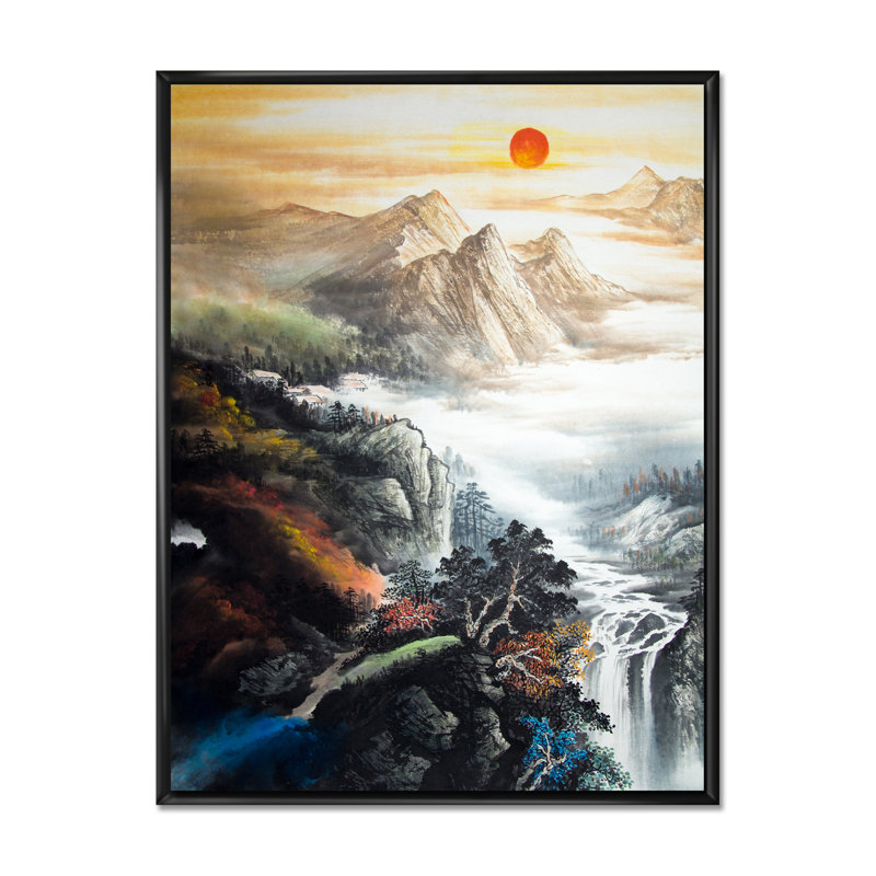 Paysage chinois traditionnel - Décoration murale traditionnelle sur toile, H 36 po x l 24 po x P 1 po