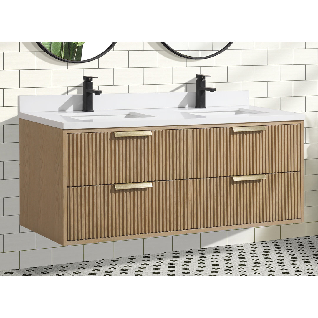 Anelie 55'' Double Bathroom Vanity with Engineered Stone Top Joss & Main Base 