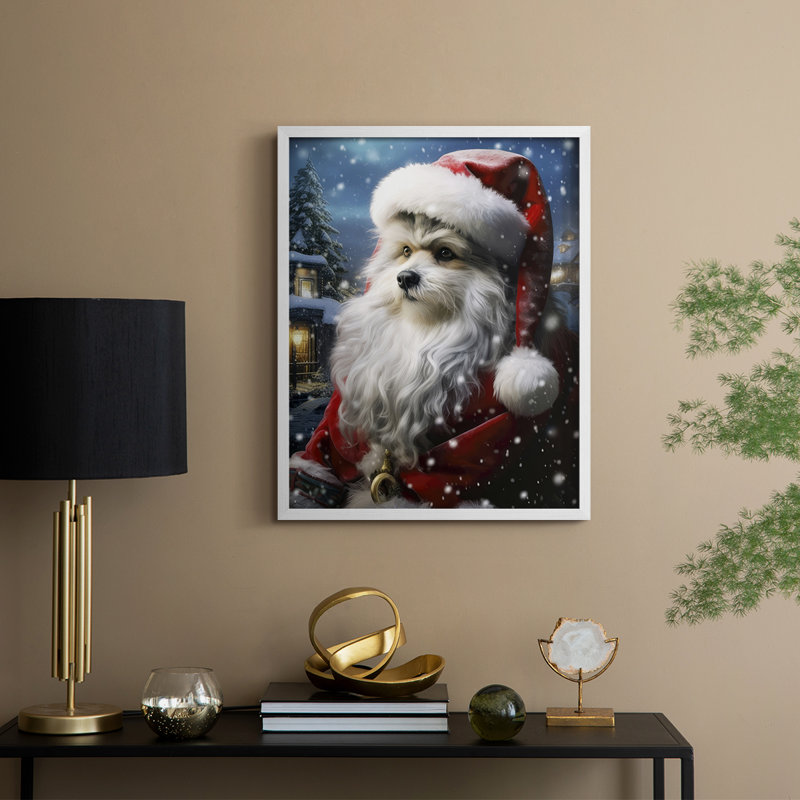 Santa Paws I, reproduction encadrée - bois massif, H 11 po x l 9 po, Blanc