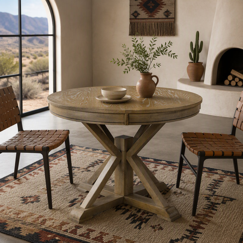 Table de salle à manger extensible rétro avec rallonge de 12 po pour salle à manger et salon (bois naturel délavé)