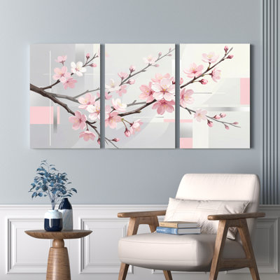 Ensemble de 3 tableaux muraux sur toile à motifs de fleurs de cerisier, pour salon, chambre et décoration intérieure.