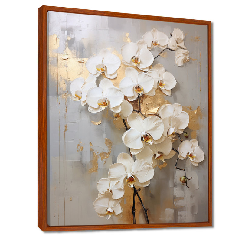 Minimalisme beige et orchidées dorées IV - impression sur toile encadrée orchidée, H 40 po x l 30 po x P 1,5 po
