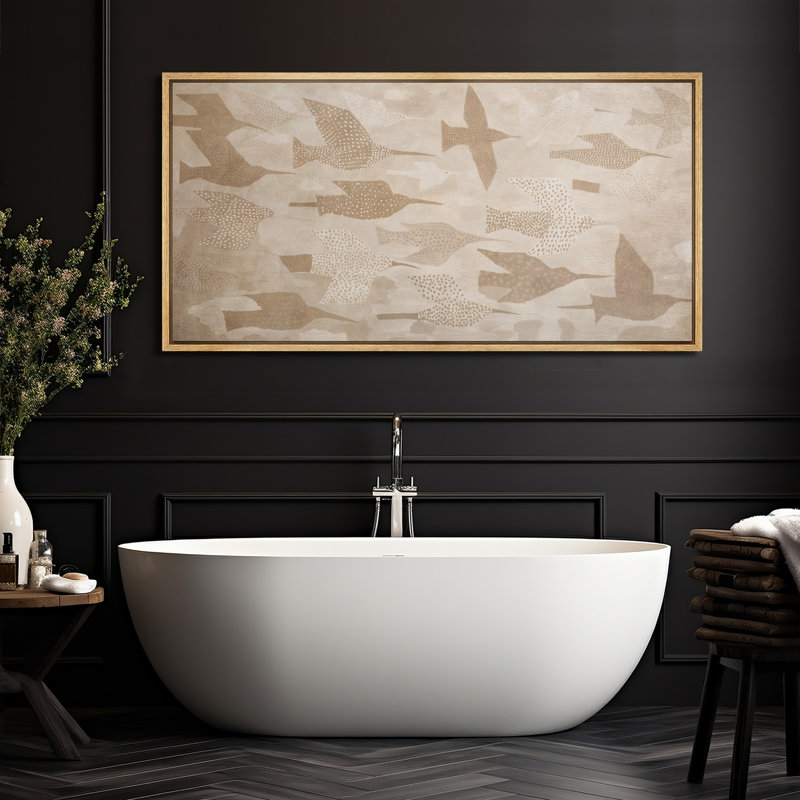 Neutre beige abstrait motif d'oiseaux minimaliste, décoration murale pour salon, chambre à coucher, toile encadrée, chambre principale, reproduction d'art