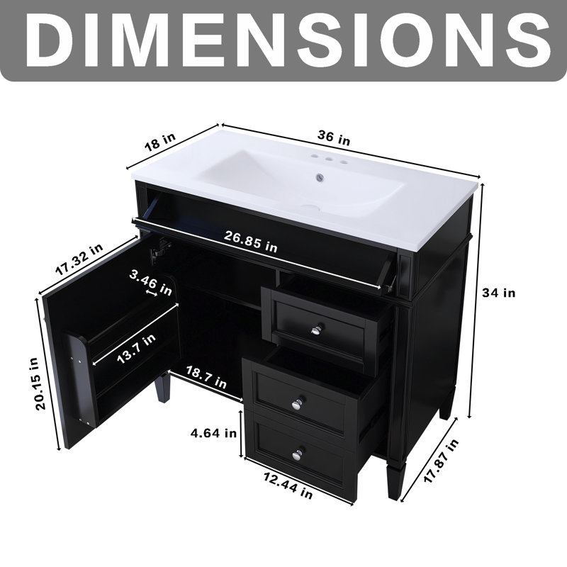 Meuble-lavabo sur pied 36 po, Argent argent, Noir, noir, noir, noir