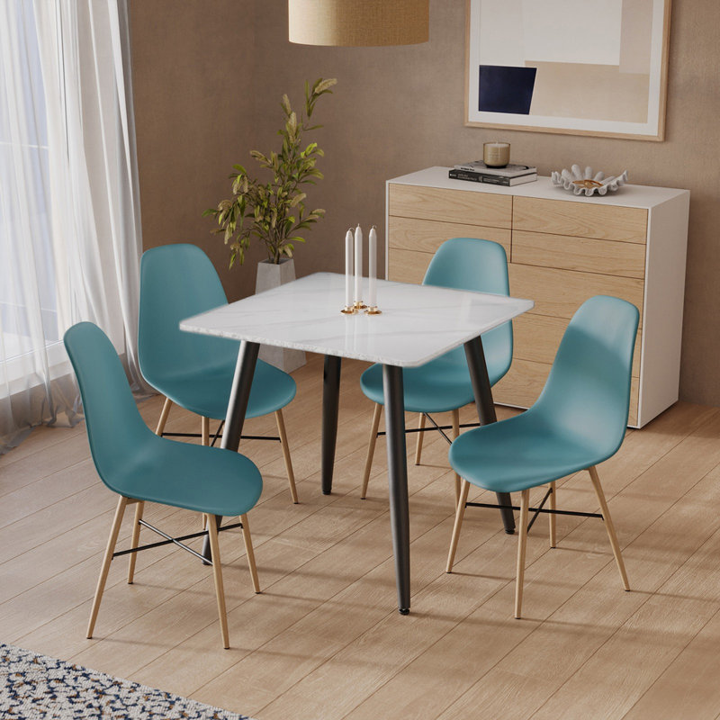 4 -Person Dining Set, Gloss White, Ocean