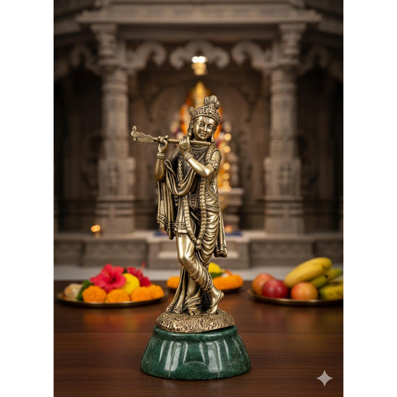 Laiton cannelé de 6 pouces Krishna sur base de jade