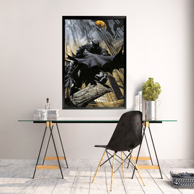 FRAMED BATMAN WATCHING OVER GOTHAM 36x24 MOVIE Art Print Poster Gotham City Batman Cape Crusader