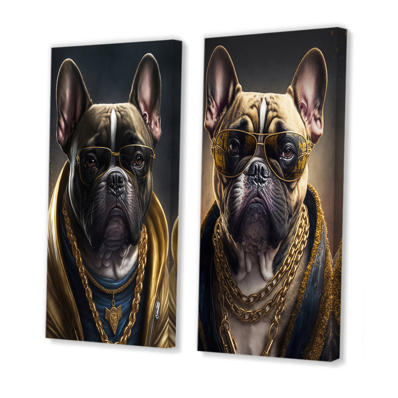 «Frenchie Gangster In NYC», 2 pièces sur toile, Toile tendue, H 20 po x l 24 po
