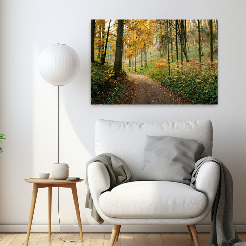 Route qui traverse une forêt, Bade-Wurtourg, Allemagne, art contemporain de paysage abstrait, H 24 po x l 36 po