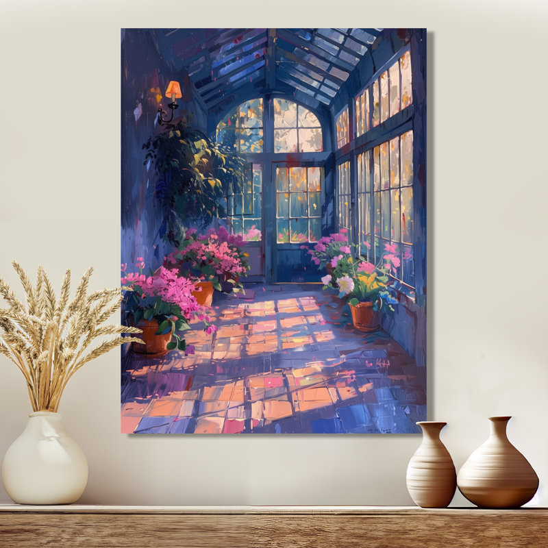 Serre rose ensoleillé Serenity - Art mural, H 12 po x l 20 po, Toile tendue