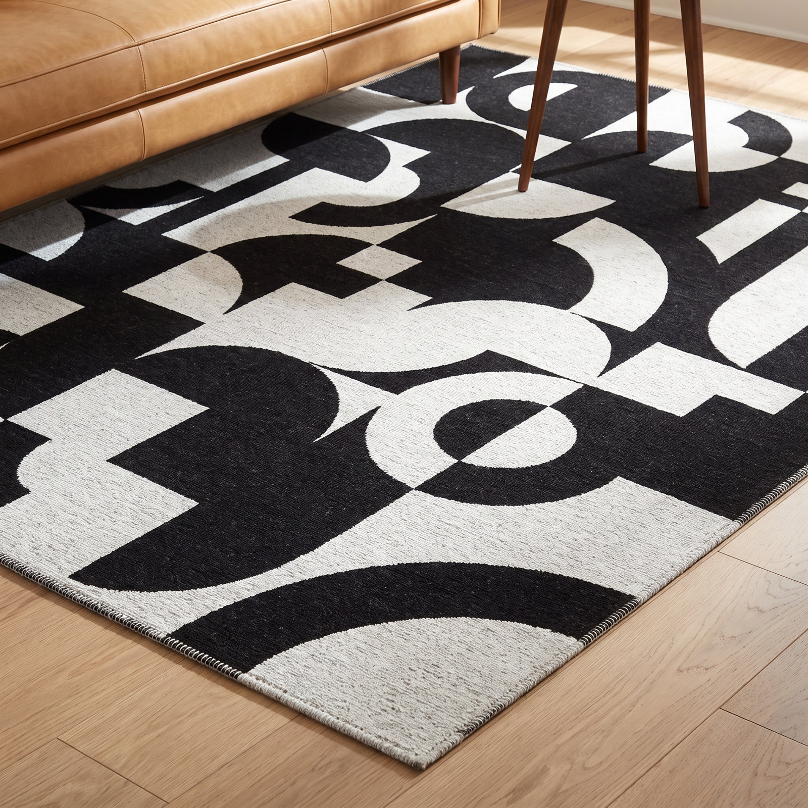 Carino Black White Flatweave Geometric Rug, Rectangle 5'3" x 7'