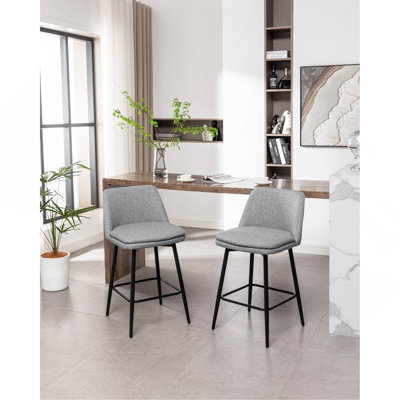 Counter Height Swivel Bar Stools Set Of 2, 360° Swivel Upholstered Barstools With Back And Metal Legs, 25.6" Seat Height,Counter Stools For Kitchen Island And Pub