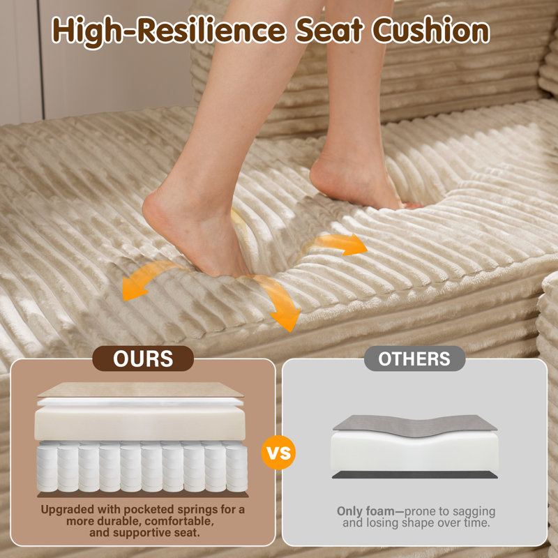 Nathasa 2 - Piece No Assembly Required Compression Sectional, Free Combination Upholstery Boneless Sofa with L-Shape Chaise, Deep Seat Modular Couch for Living Room Bedroom