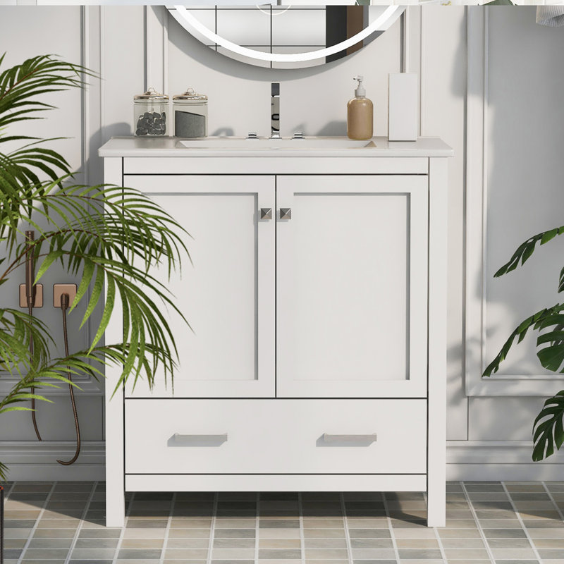 Meuble-lavabo de 30 po avec comptoir en céramique, Blanc