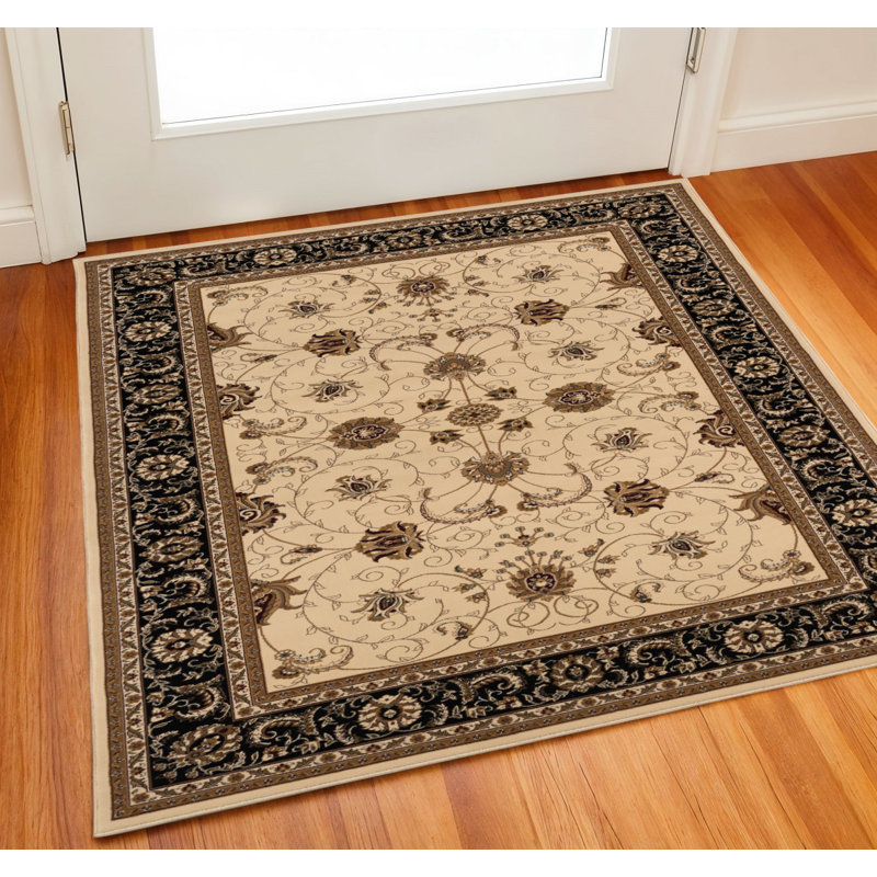 Tapis oriental beige, noir et brun 2 pi x 2 pi