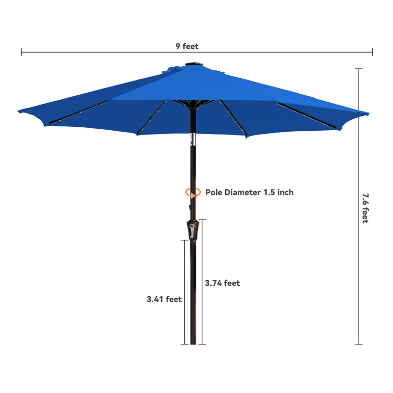 Parasol de marché avec manivelle Beka, Bleu, H 91,2 po x l 108 po x P 108 po