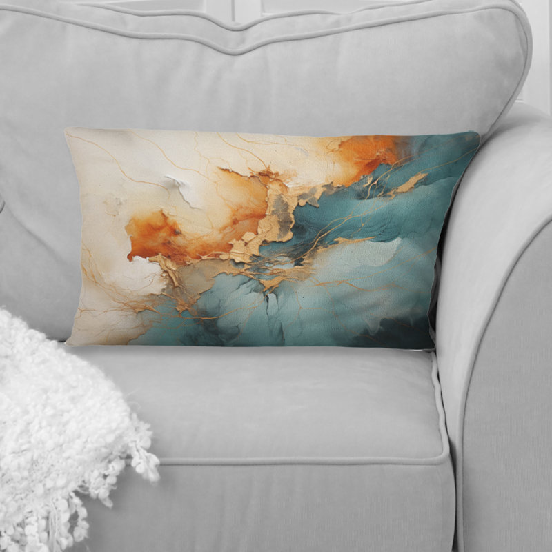 Teal Orange Bold Energy V - Dams Printed Pillow, Rectangular, 12" x 20"