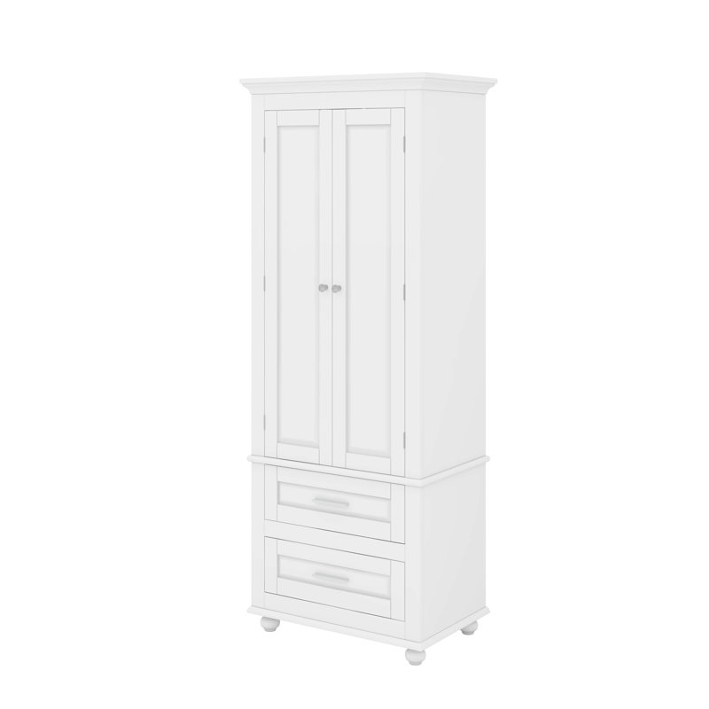 Armoire de rangement haute avec deux tiroirs pour la salle de bain ou le bureau, tablettes personnalisables