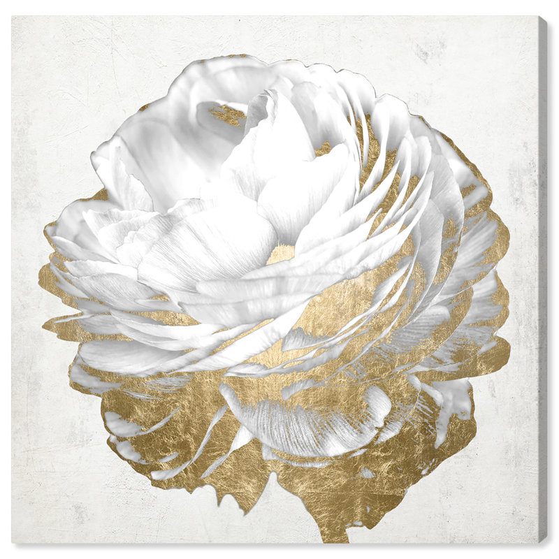 «21250 Gold and Light Floral White» par Oliver Gal, reproduction d'art graphique sur toile tendue, H 20 po x l 20 po