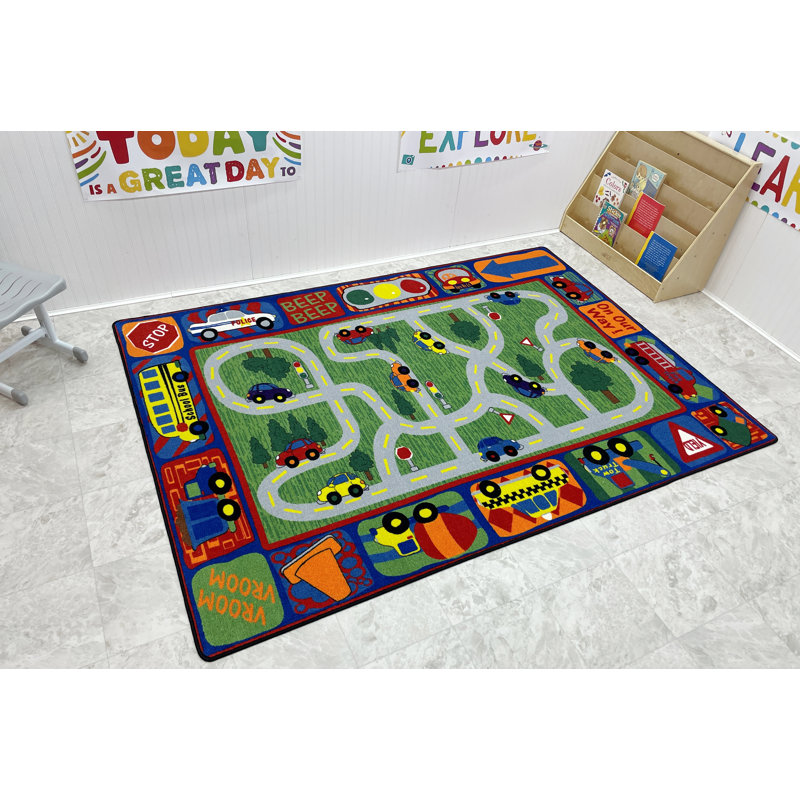 Driving Road Tufted Yellow/Blue/Orange Area Rug, Rectangle 6' x 8'6"
