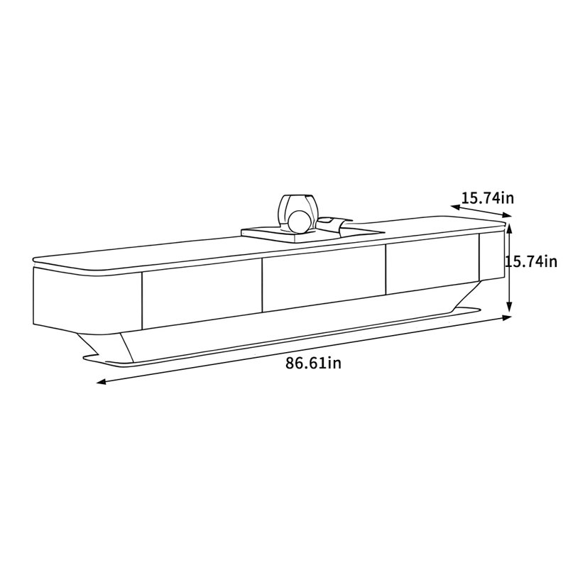 Meuble télé moderne avec rangement en bois massif, H 15,74 po x L 86,61 po x l 15,74 po