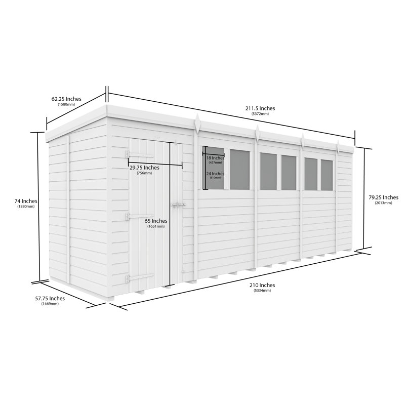 Total Sheds 18ft x 5ft Composite Pent Garden Shed - Single Door - No Windows - EPDM Rubber Roof - UK Manufactured
