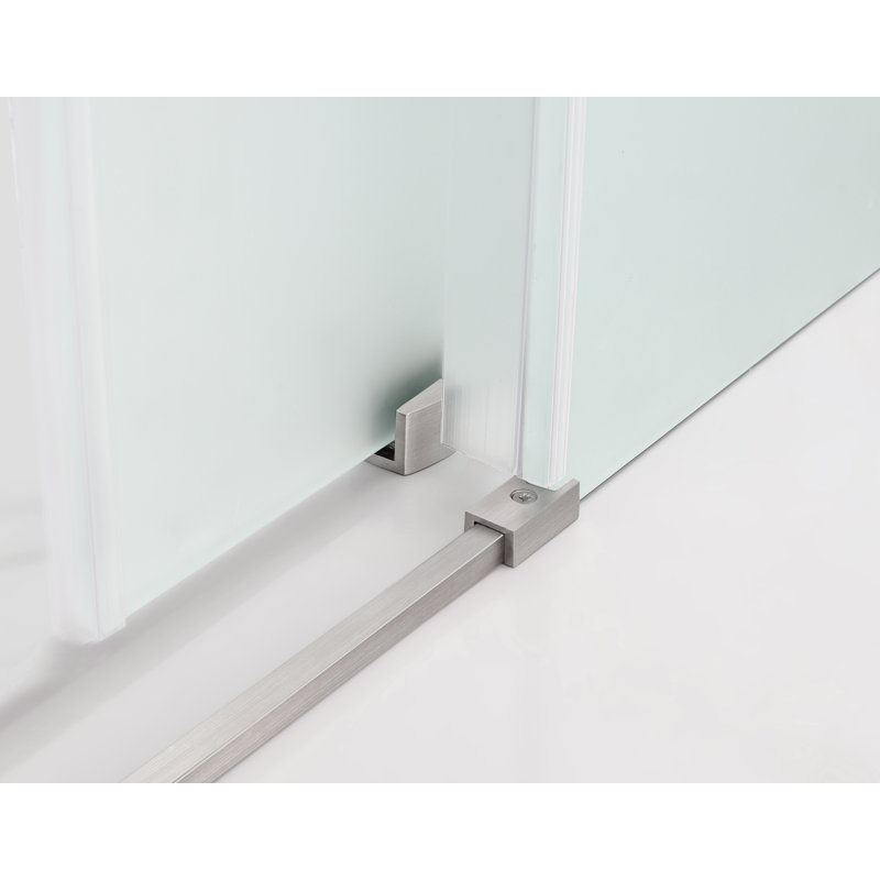 Langham XL 52 - 56" W x 80" H Sliding Frameless Shower Door with Frosted Glass, Stainless Steel