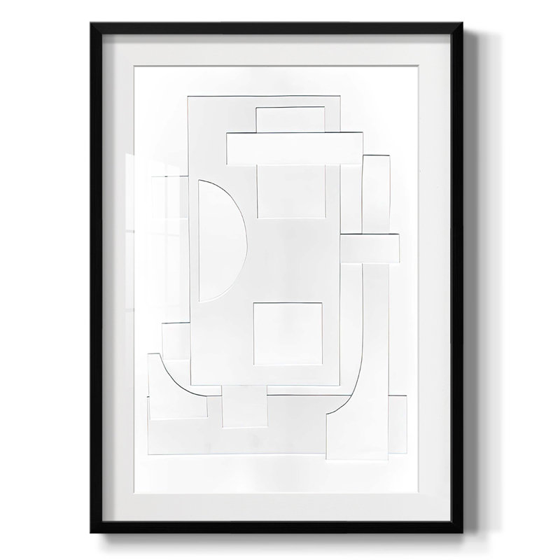 «White Geometric II», reproduction encadrée, Blanc, Papier avec cadre noir
