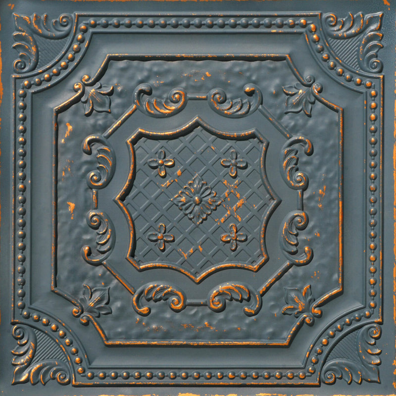 Pavillon élisabéthain de 2 pi x 2 pi Tuile de plafond à poser ou à coller, Graphite doré