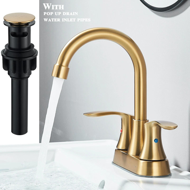 Bathroom Sink Faucet 3Hole 2Handle 4in Centerset Vanity Mixer with Pop Up Drain